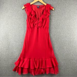 American Living Red Ruffle Dress Size 8 Feminine Flowy Fit Date Night Romantic